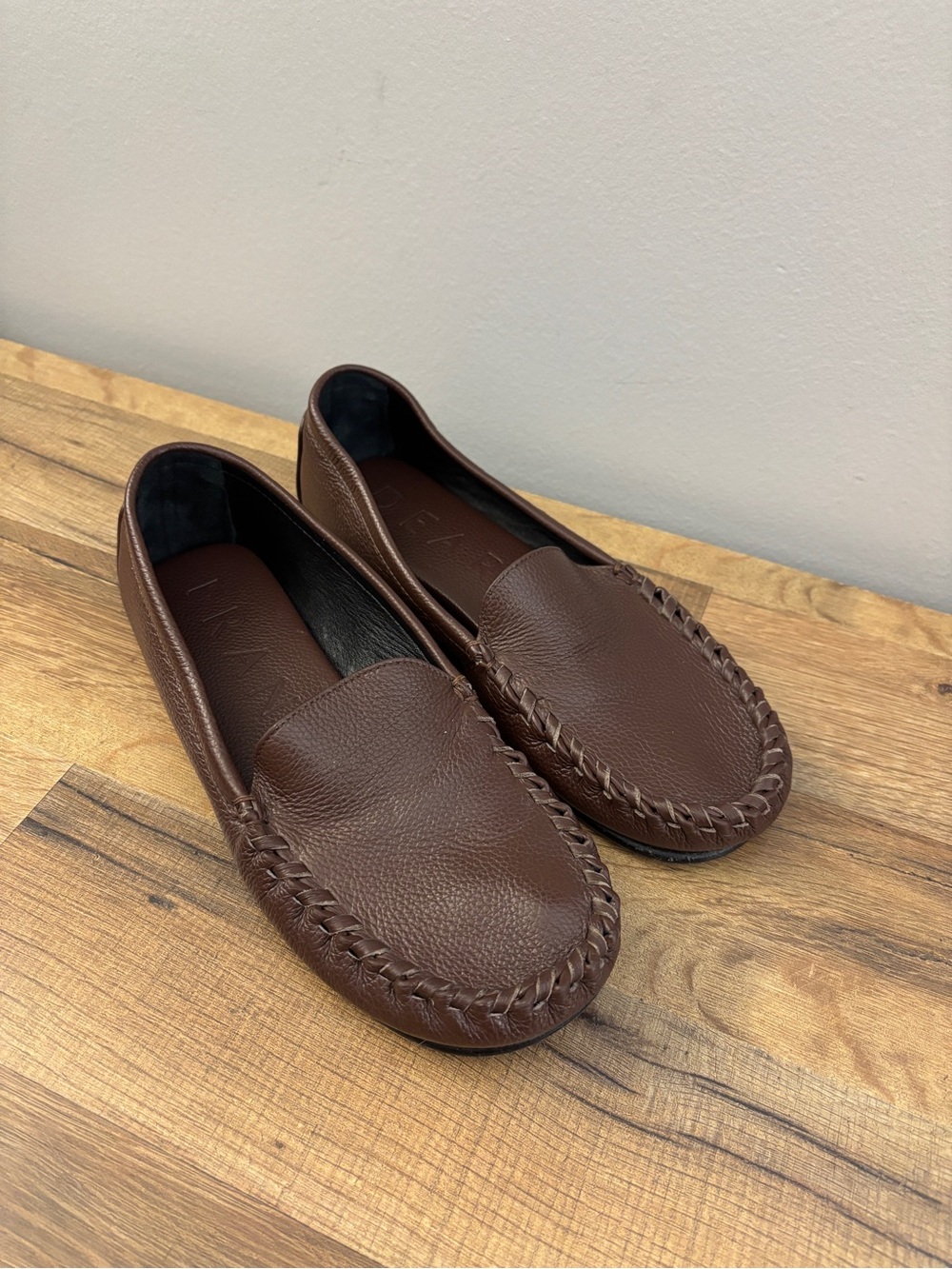 Dear Frances Leather Slip On Flats Loafers Shoes Dark Brown Women’s
